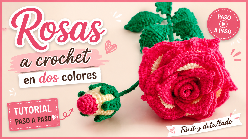 Rosa Eterna a Crochet en Dos Colores | Tutorial Paso a Paso, Fácil y Rápido.